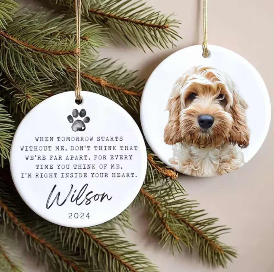 Pet Watercolor Memorial Ornament, Dog Photo Memory Ornament, Custom Dog Ornament, Dog Cat Loss Keepsake Forever Loved Memorial Gift Sympathy ONQ18