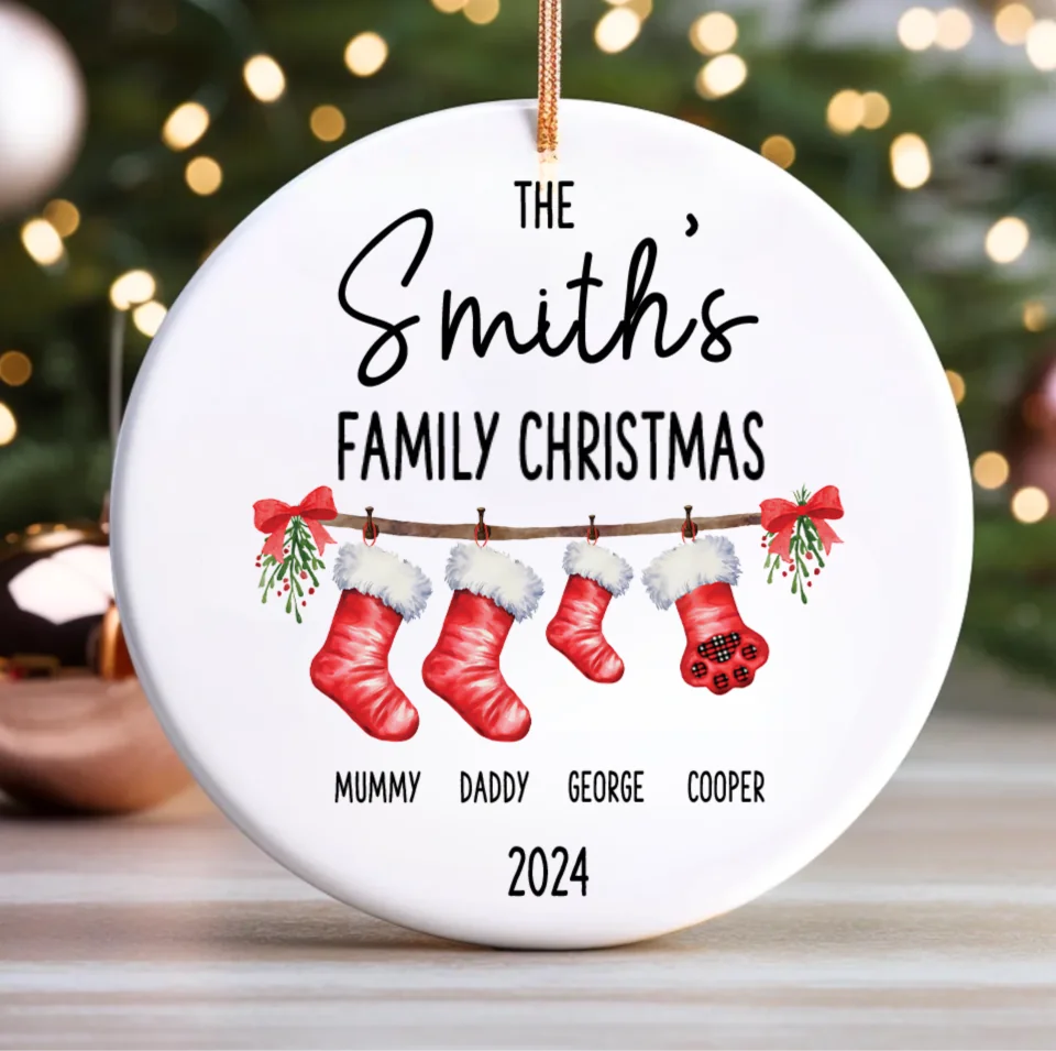 Personalised 2024 Family Christmas Ornament, Hanging Stockings, Custom Bauble, Family Gift Decor, First Family Christmas Decoration, Names ONRE02.2