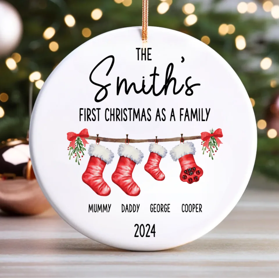 First Christmas as A Family Bauble, 2024, 1st Xmas as Family Tree Decoration, New Baby Gift, Baby First Christmas Ornament, Holiday Keepsake ONRE02.1