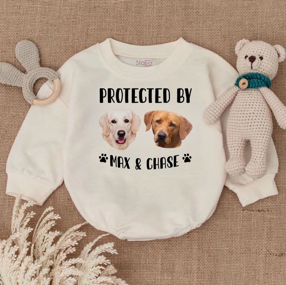 Custom Protected By Dog Baby Romper, Protected By Pets Baby Romper, Newborn Baby Romper, Personalized Baby Romper, Custom Dog shirt, Baby Shower Gift,Kids BR92TH