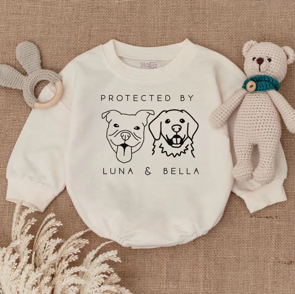 Protected By Dog Shirt, Custom Dog Breed Shirt, Personalized Dog Name, Dog Sibling Outfit, Baby Shower Gift, New Baby Gift, Ollie and Penny BR2475