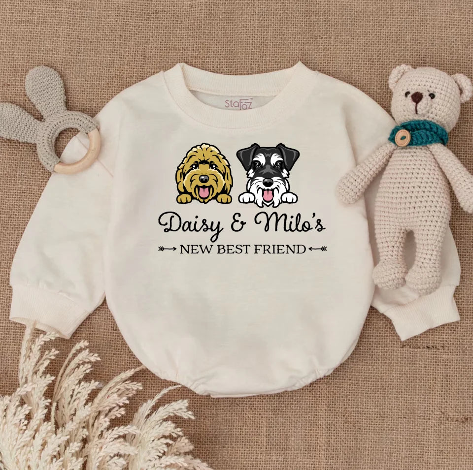 New Best Friend Bubble Romper, Custom Baby Bodysuit, Baby Shower Gift, Cute Kid Gift, Personalized Dog Name Dog Lover Gift BR7243