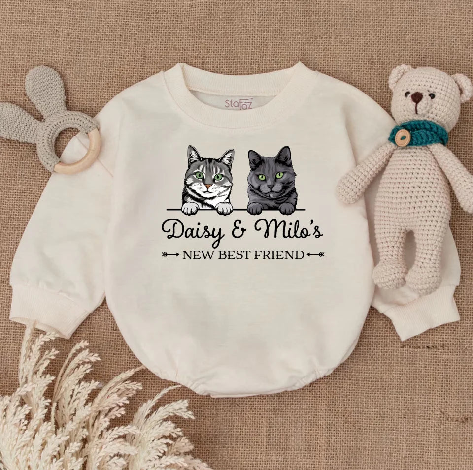 New Best Friend Bubble Romper, Custom Baby Bodysuit, Baby Shower Gift, Cute Kid Gift, Personalized Cat Name Cat Lover Gift BRCAT7268