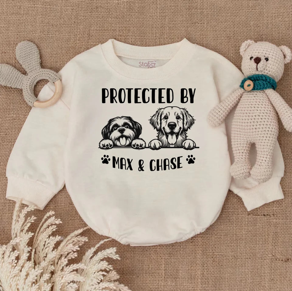 Custom Protected By Dog Baby Romper, Protected By Pets Baby Romper, Newborn Baby Romper, Personalized Baby Romper, Custom Dog shirt, Baby Shower Gift,Kids BR9272