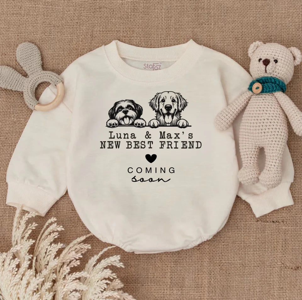 Baby Name Baby Romper, Boy, Pregnancy Announcement Baby Romper, Baby Coming Soon Baby Romper Custom Natural Neutral Baby Romper BR4572