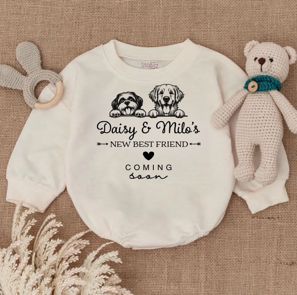 Baby Name Baby Romper, Boy, Pregnancy Announcement Baby Romper, Baby Coming Soon Baby Romper Custom Natural Neutral Baby Romper BR4572A