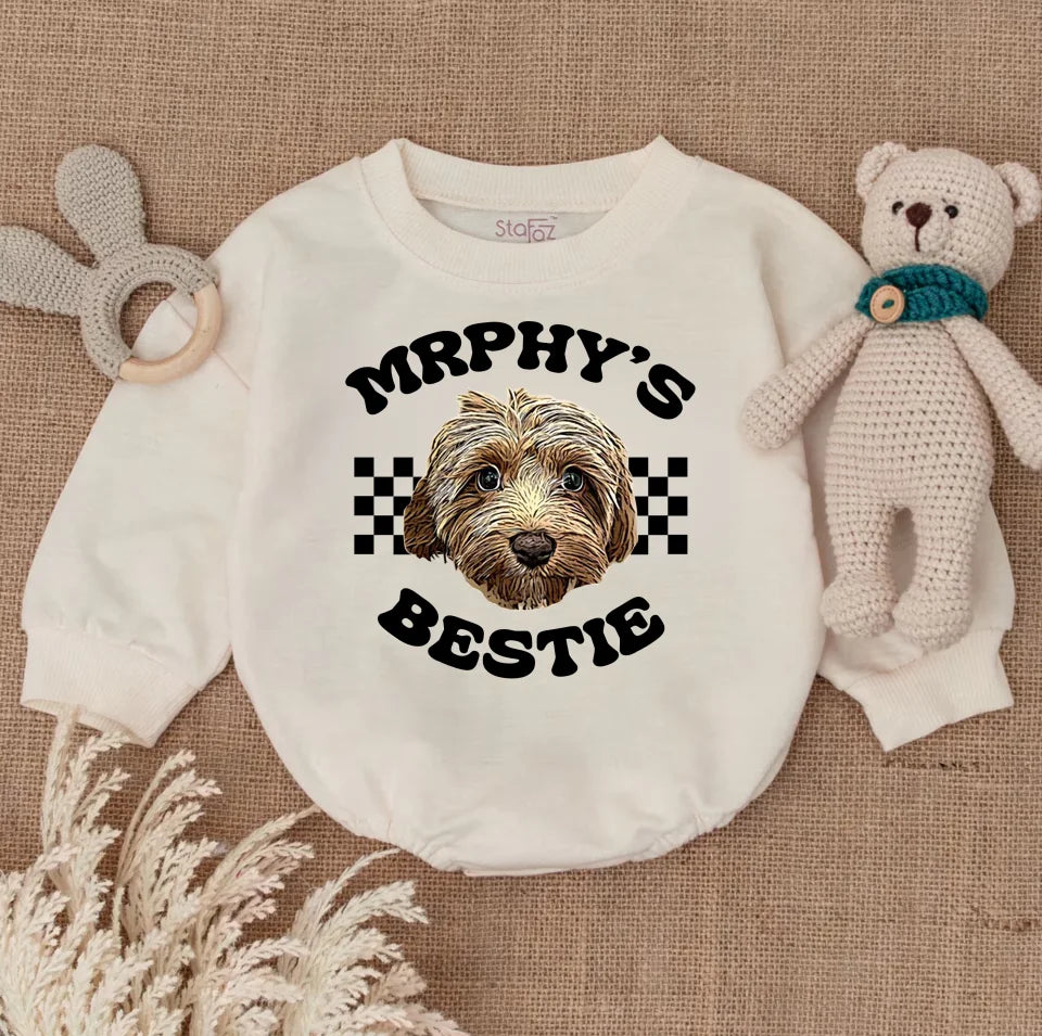 CUSTOM Pet Portrait Baby BodySuit | Custom DOG bodysuit, Baby Shower, Pregnancy Announcement, Baby and Dog, New sibling, Gift Newborn