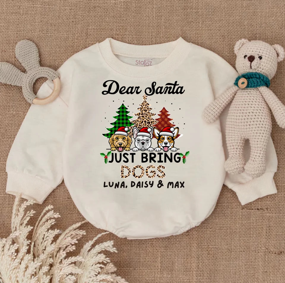 Dear Santa Just Bring Dogs For Christmas Dog Lover Costume Baby Romper BR6801NOEL