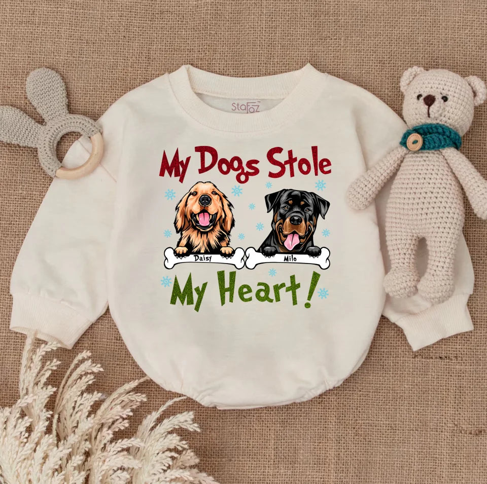 My Dog Stole My Heart Babybodysuit, Protected By Dog Bubble Romper, Personalized Dog Name Baby Romper, Newborn Baby Gift BR7525