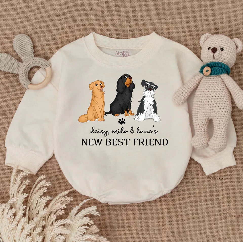 New Best Friend Bubble Romper, Custom Baby Bodysuit, Baby Shower Gift, Cute Kid Gift, Personalized Dog Name Dog Lover Gift BR72DN88