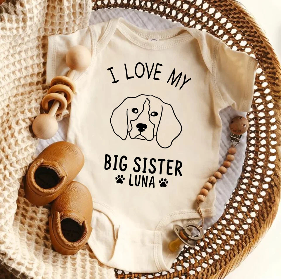 Custom Digital Pet Portrait Baby s, Custom Dog Baby , Unique Baby Shower Gift, protected by, Cat, Unisex, I Love My Big Sister, Onesie® OS2775