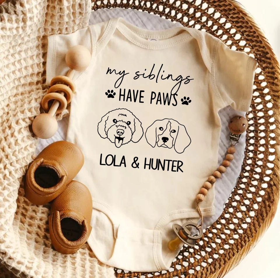 Custom Digital Dogs and Cats, Personalized Baby Shower, Baby Girl, Baby Boy Bodysuit, Unique Baby Gift, My Siblings Have Paws Baby Onesie® OS8275