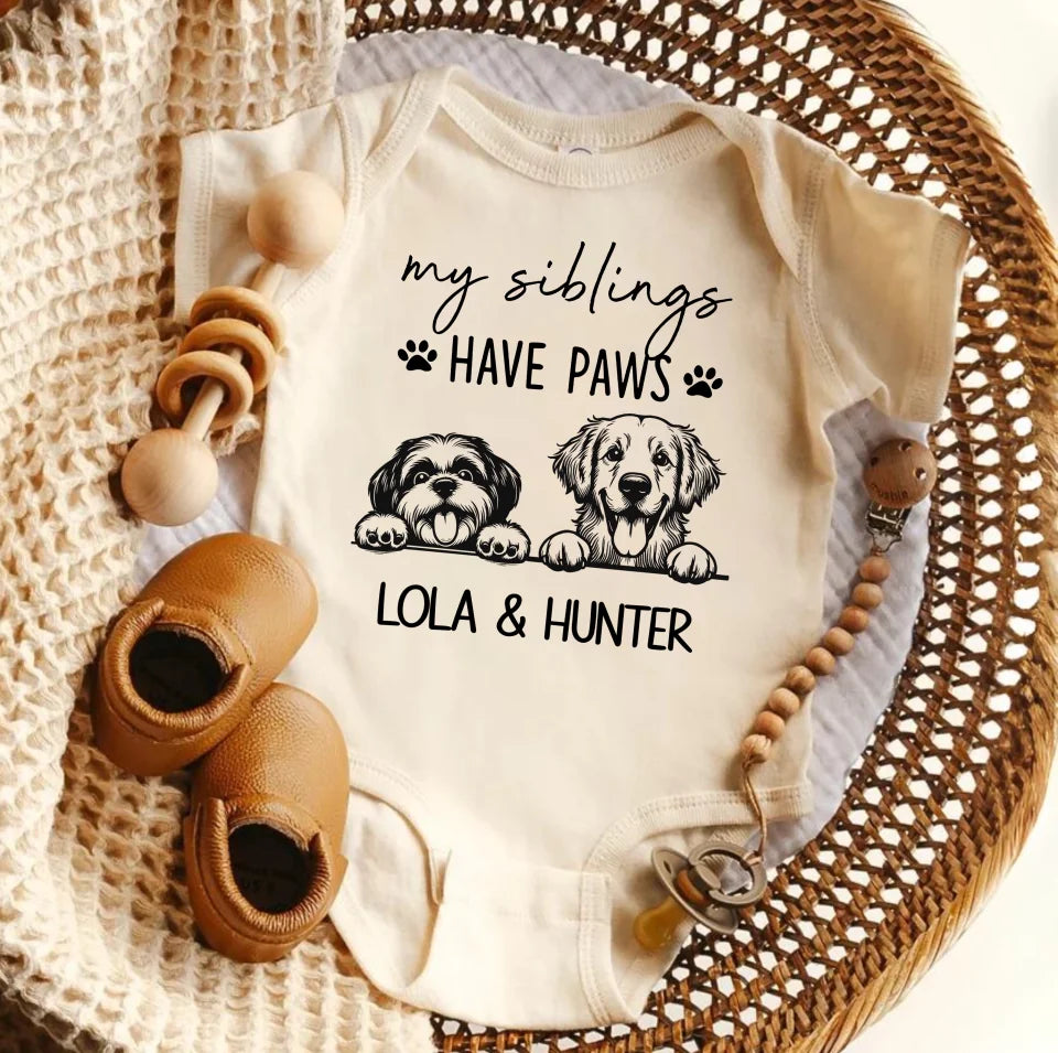 Custom Digital Dogs and Cats, Personalized Baby Shower, Baby Girl, Baby Boy Bodysuit, Unique Baby Gift, My Siblings Have Paws Baby Onesie® OS8272