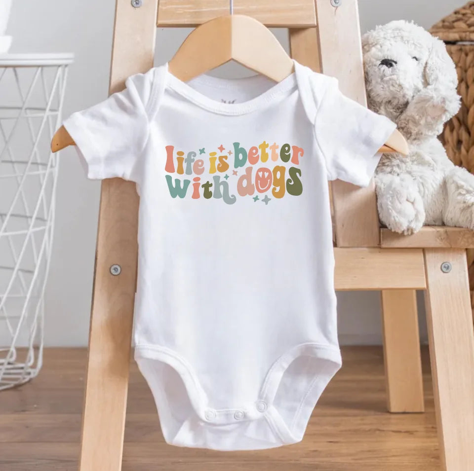 Baby Bodysuit - Life is Better with Dogs Bodysuit - Cute Retro Natural Baby Bodysuit OS5389