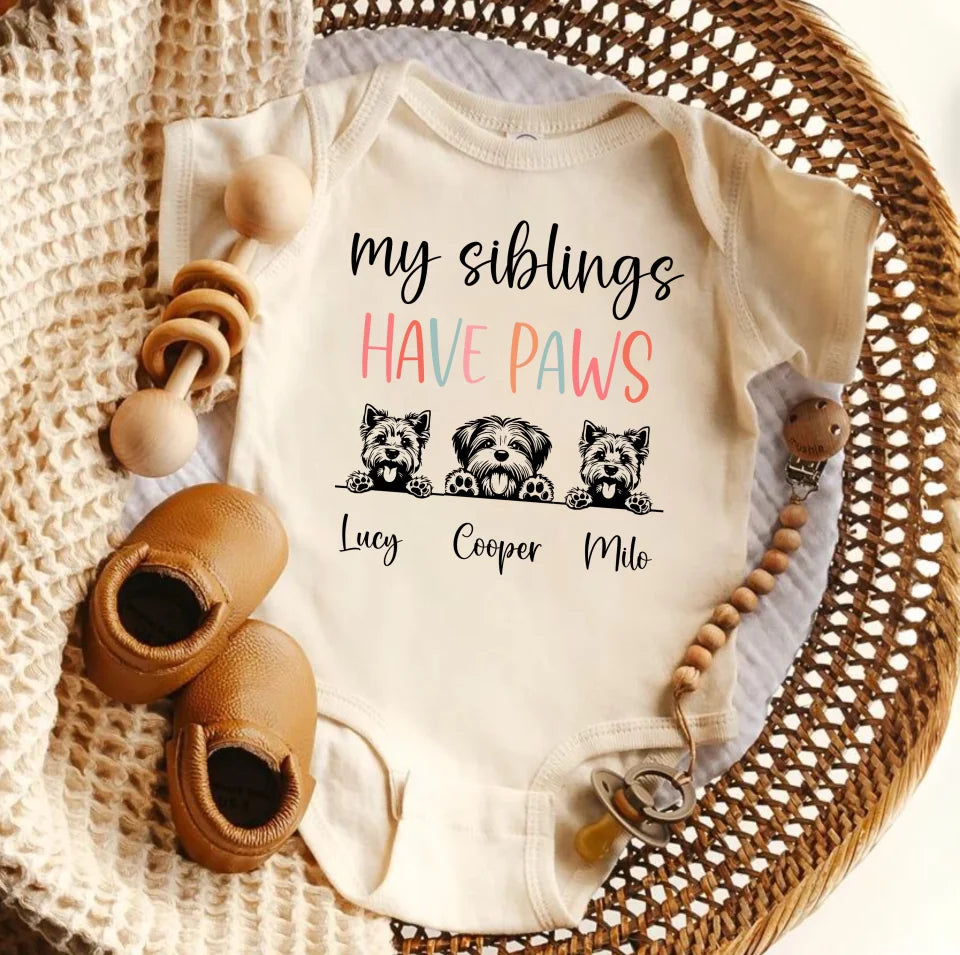 Custom Baby Onesie for Dog Owners, My Siblings Have Paws, Custom Dog Name Baby Bodysuit, Baby Shower Gift OS7572