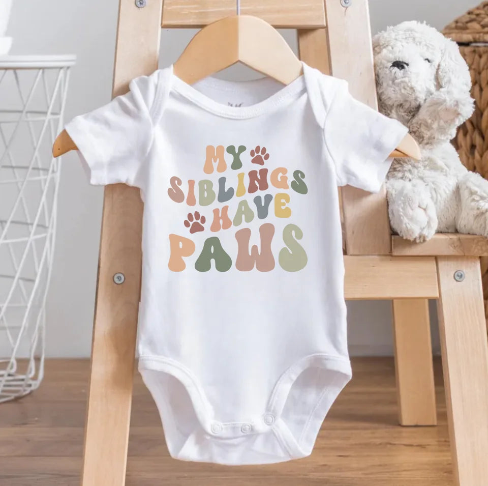 My Siblings Have Paws Baby Bodysuit , Retro Sibling Baby Onesie, Animal Lover Baby Onesie, Infant Baby Onesie, Retro Baby Bodysuit, New Baby Bodysuit OS17