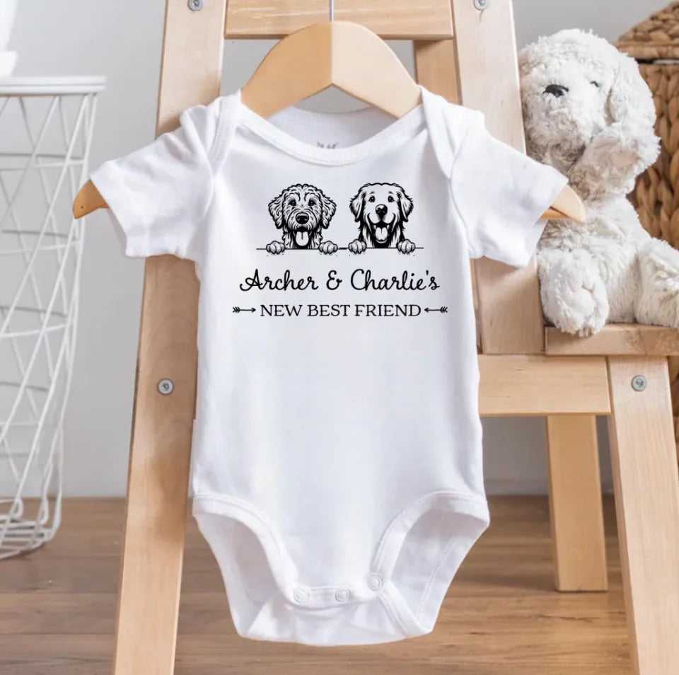 Protected By Dog Custom Baby Onesie®, Baby Shower Gift, New Best Friend Onesie®, Kid Gift, Personalized Dog Name, Newborn Gift for Pet Lover re1724895372a