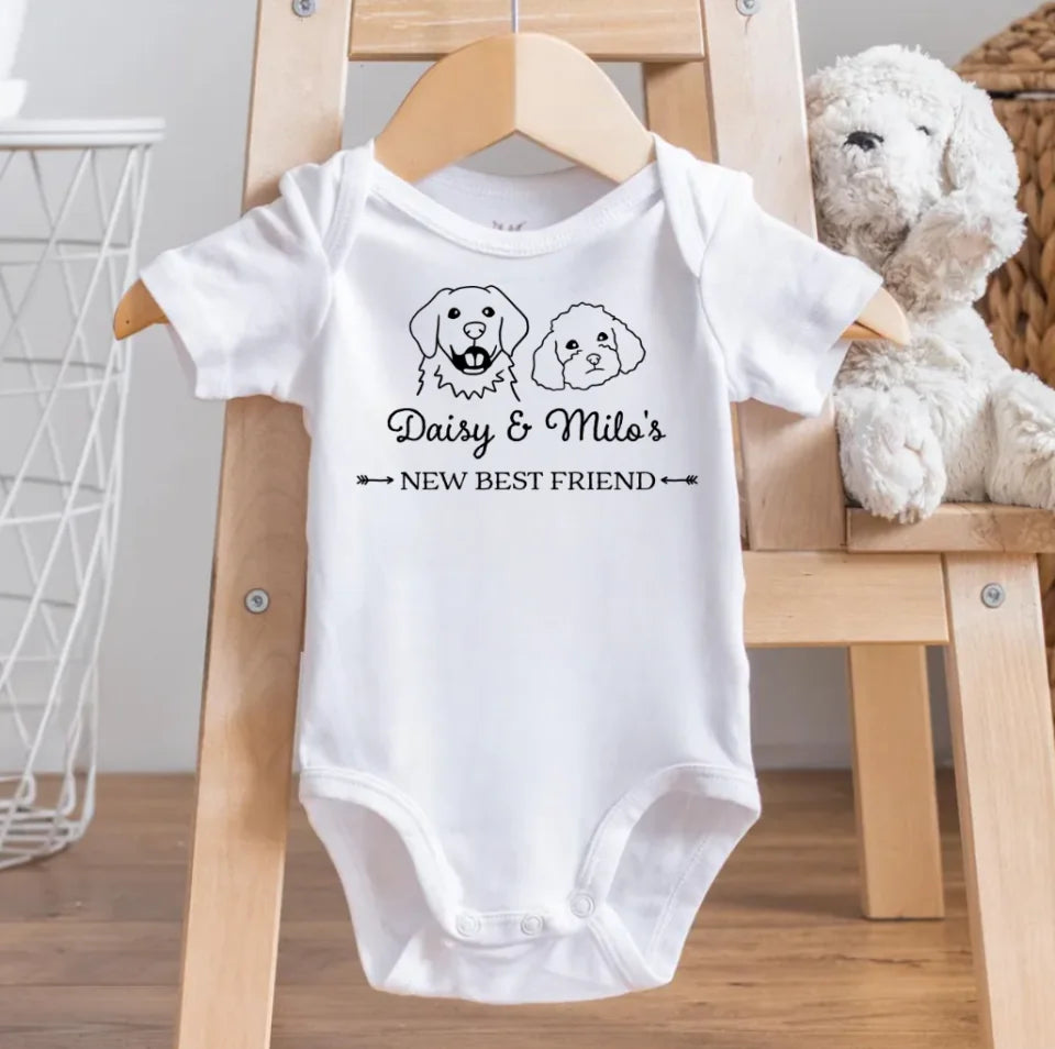 New Best Friend Custom Baby Onesie®, Baby Shower Gift, New Best Friend Onesie®, Kid Gift, Personalized Dog Name, Newborn Gift for Pet Lover OS25C75