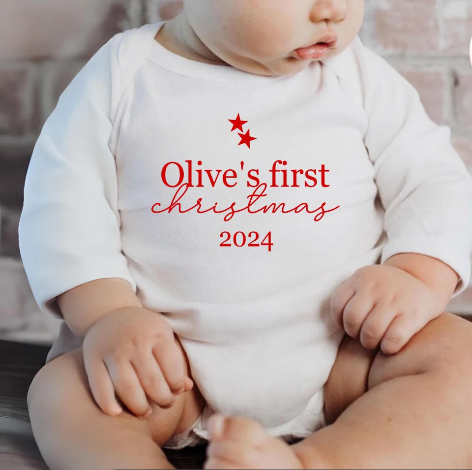 Personalised My First Christmas Baby Onesie, Girls Boys Baby First Christmas Gifts Christmas Tree Baby Bodysuit OS78XMAS