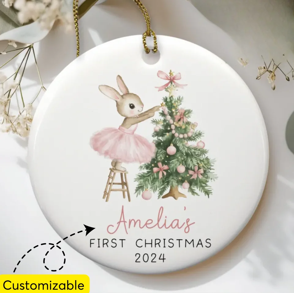 Baby First Christmas Ornament 2024, Personalized First Christmas Ornament Baby Girl Name Baby Shower Gift, Baby Family Keepsake Pink ON12