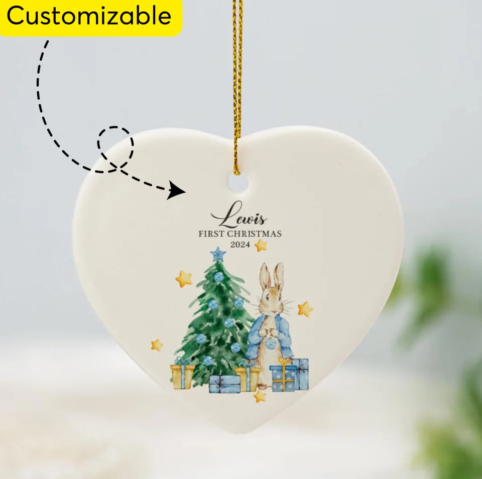 Personalised Baby&#39;s First Christmas Bauble, Baby 1st Rabbit Christmas Tree Decoration, New Baby Christmas Gift, Baby 1st Christmas Keepsake O14N