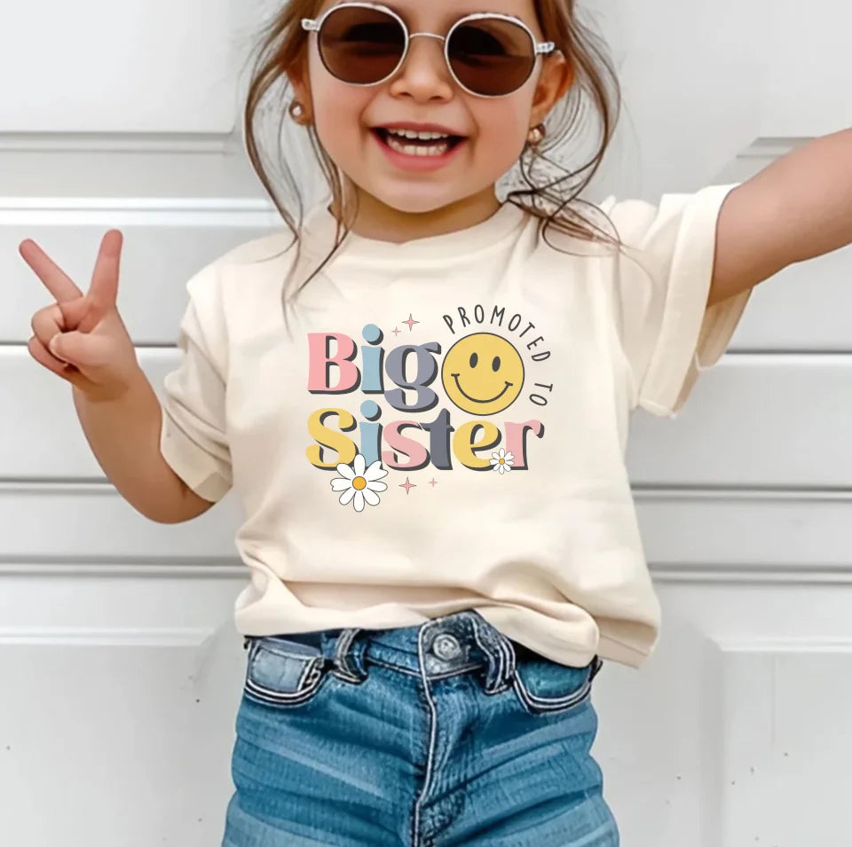 Big sister tshirt baby announcement | promoted to big sister personalised gift, siblings pregnancy reveal, kids tee cute t-shirt new sister TD63