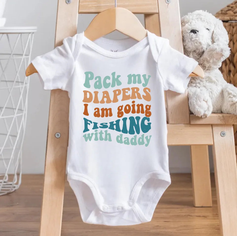 Daddy&#39;s Fishing Buddy Bodysuit, New Dad Baby Shirt, Pack My Diapers I&#39;m Going Fishing With Daddy Baby Bodysuit, Fishing Baby Outfit OS50FS