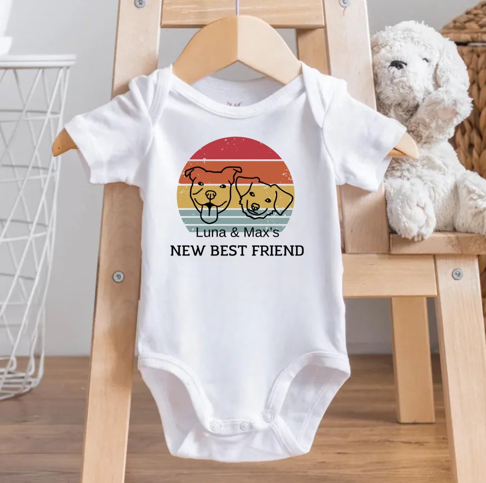 New Best Friend Baby Onesie, Custom Baby Bodysuit, Baby Shower Gift, Cute Kid Gift, Personalized Dog Name Onesie OSTR75