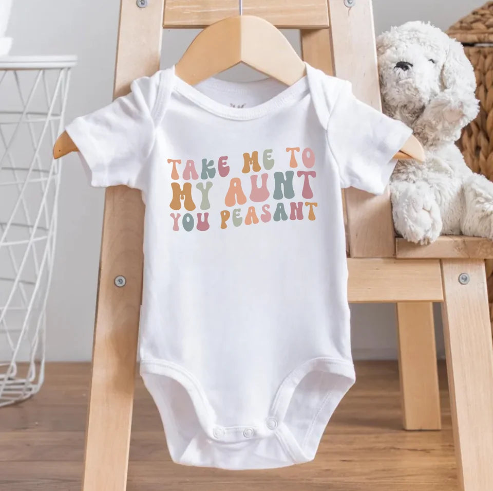 Take Me To My Aunt Peasant Baby Onesie, Gift from Aunt Bodysuit, Newborn Baby Bodysuit, Favorite Auntie Baby Bodysuit, Aunt Gift Onesie OS52