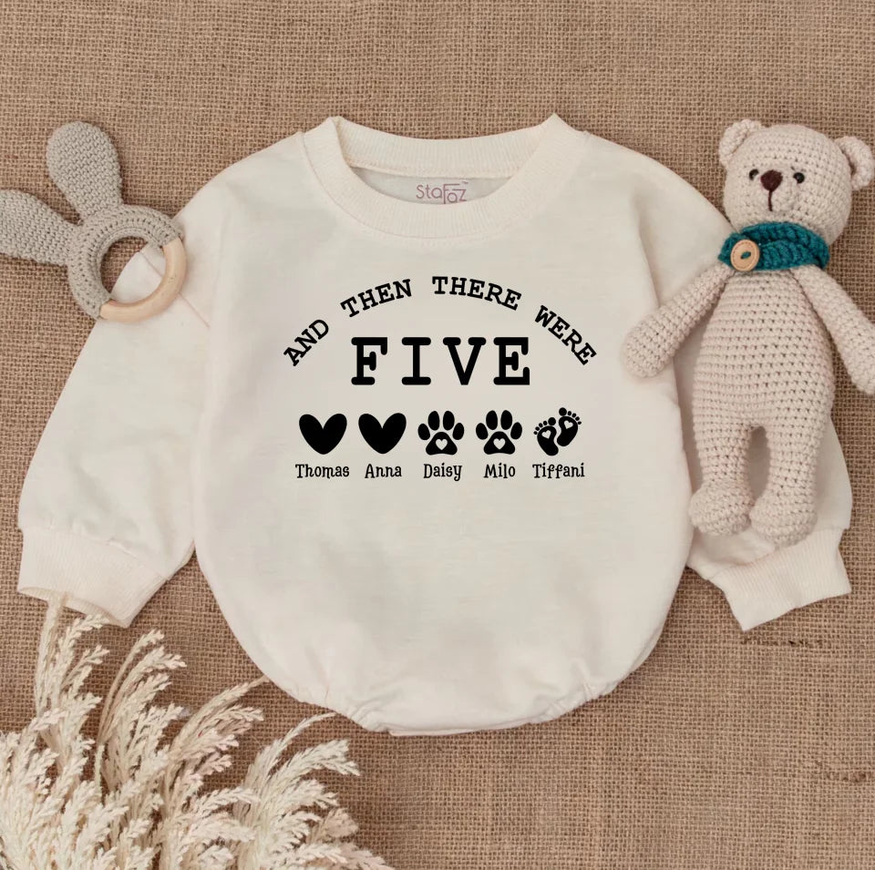 And Then There Were Five Baby Bubble Romper, Family Baby Romper, Baby Shower Romper, Pregnancy Announcement Baby Romper BR10H