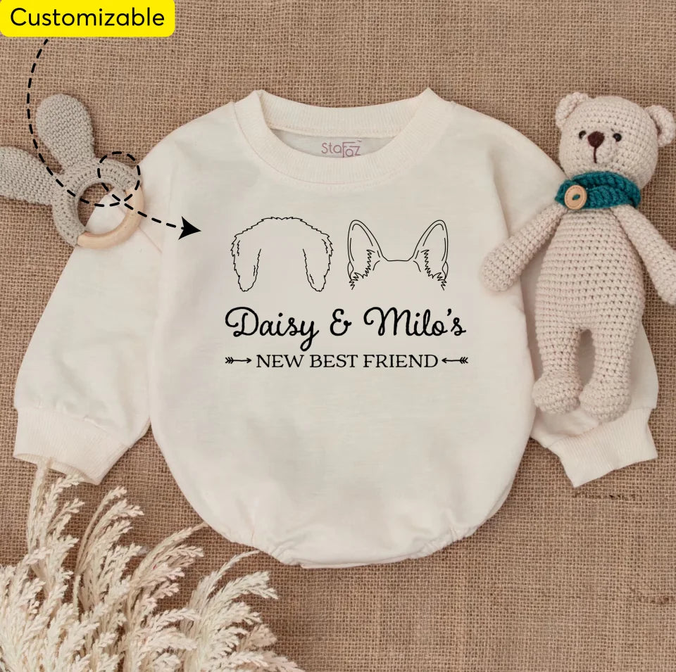 New Best Friend Baby Bubble Romper, Personalized Bodysuit with Dog Ears, Adorable Baby Shower Gift for Dog Lovers! BR72T47