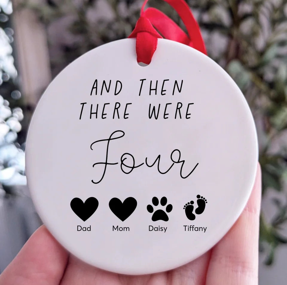 And Then There Were Four Ornament, Pregnancy Reveal To Friend Gift, Cute Dog Owner Baby Announcement Christmas Ornament O40H