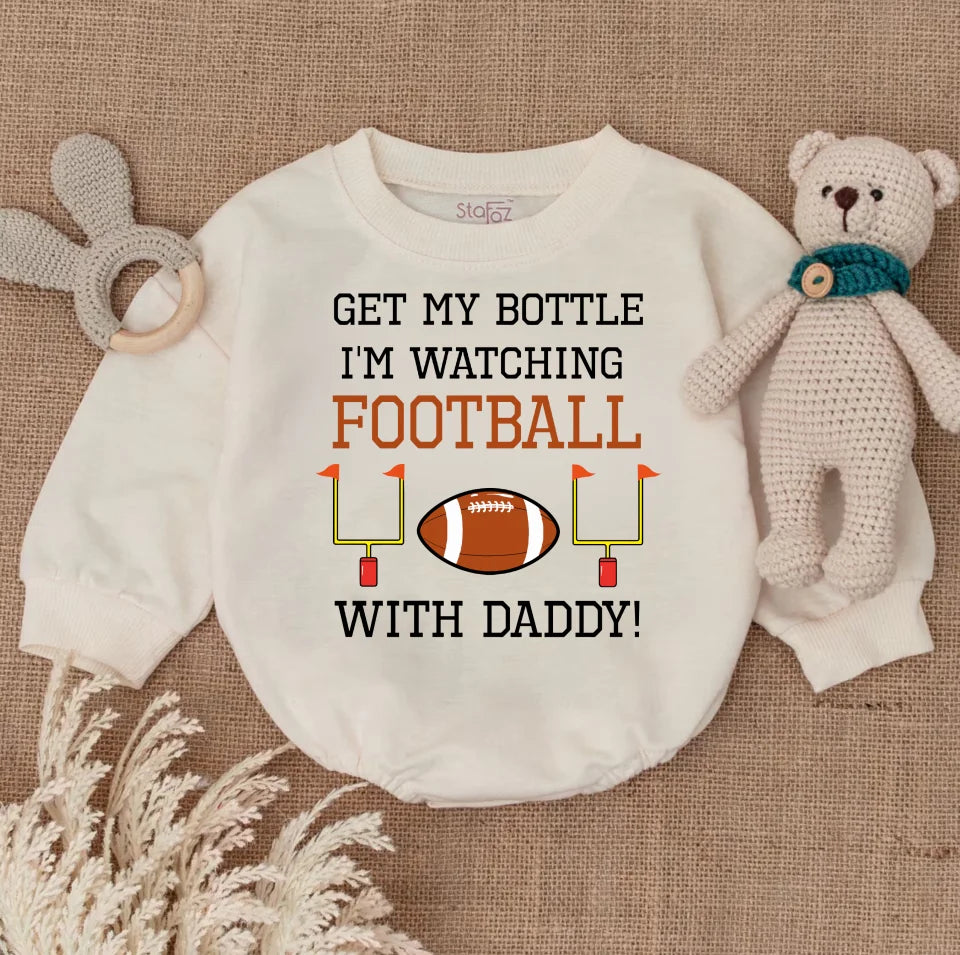 Football Onesie, Football With daddy Bodysuit, Sports Onesie, Football Baby Shower gift, Football Season Bodysuit, Get My Bottle Onesie BRFB40