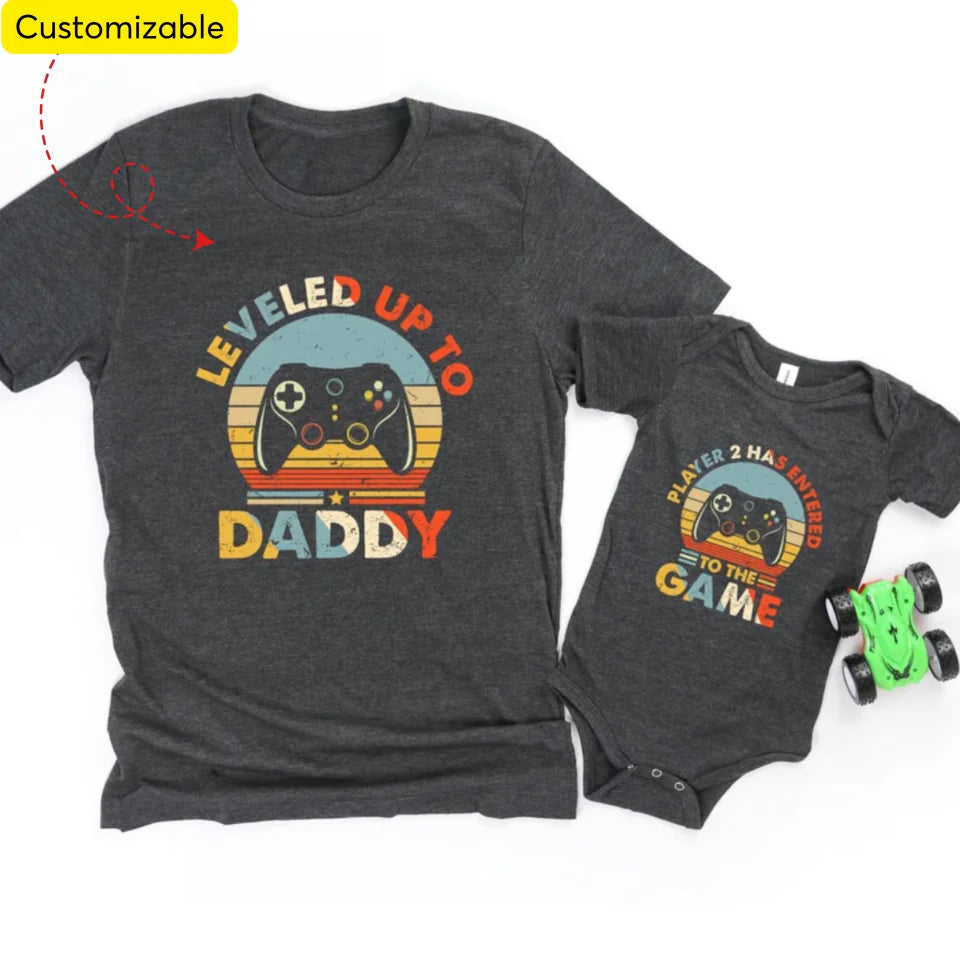 Leveled Up to Daddy Player 2 Has Entered the Game Shirt, Matching Dad Shirt, New Father Gift, Father&#39;s Day, Gift For Husband, Gamer Dad Gift Onesie TOS26