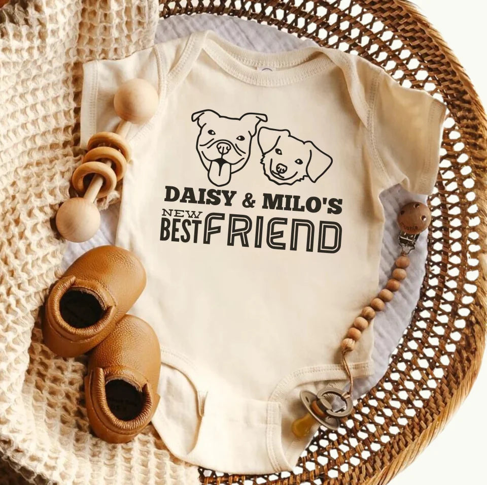 Custom Baby Onesie, Protected By Dog Baby Shower Gift, New Best Friend Onesie, Kid Gift, Personalized Dog Name, Newborn Gift for Pet Lover OS0875