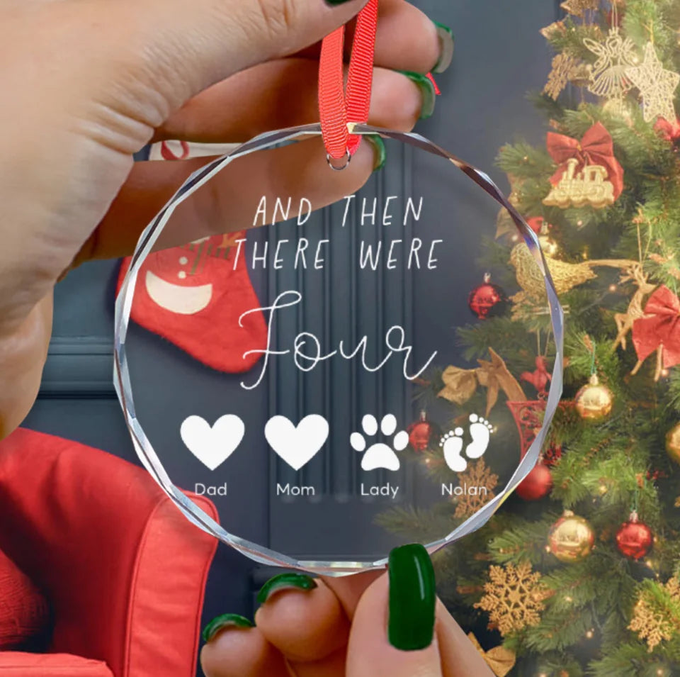 And Then There Were Four Ornament, Pregnancy Reveal To Friend Gift, Cute Dog Owner Baby Announcement Christmas Glass Ornament O40HGL