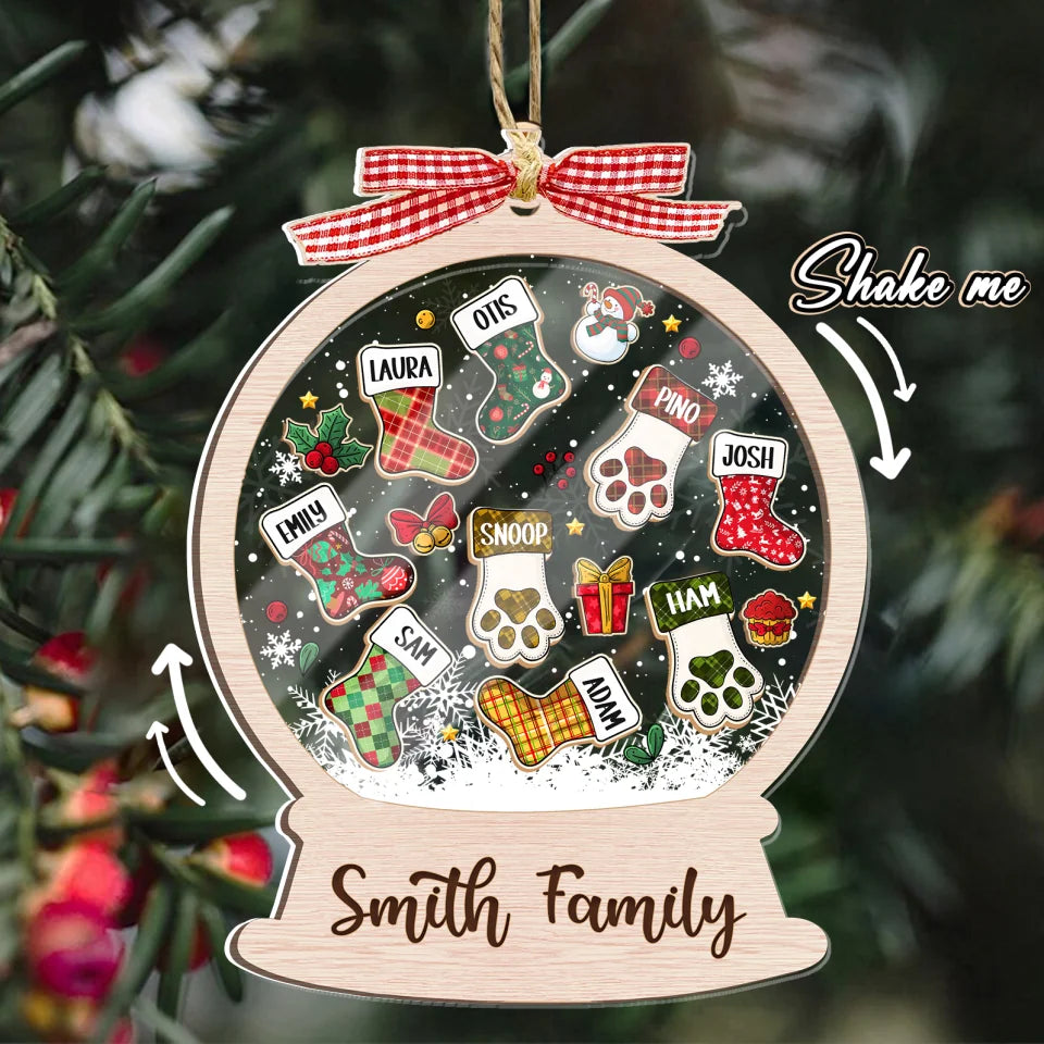 Personalized Custom Stocking Family Shaker Ornament, Personalized Family Christmas Ornament 2024, 4D Shaker Ornament, Family and Pet Ornament Keepsake ONT03