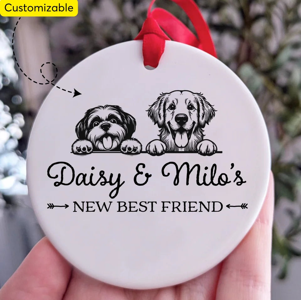 New Best Friend Ceramic Ornament, Cute Kid Gift, Personalized Dog Name Dog Lover Gift ON7225