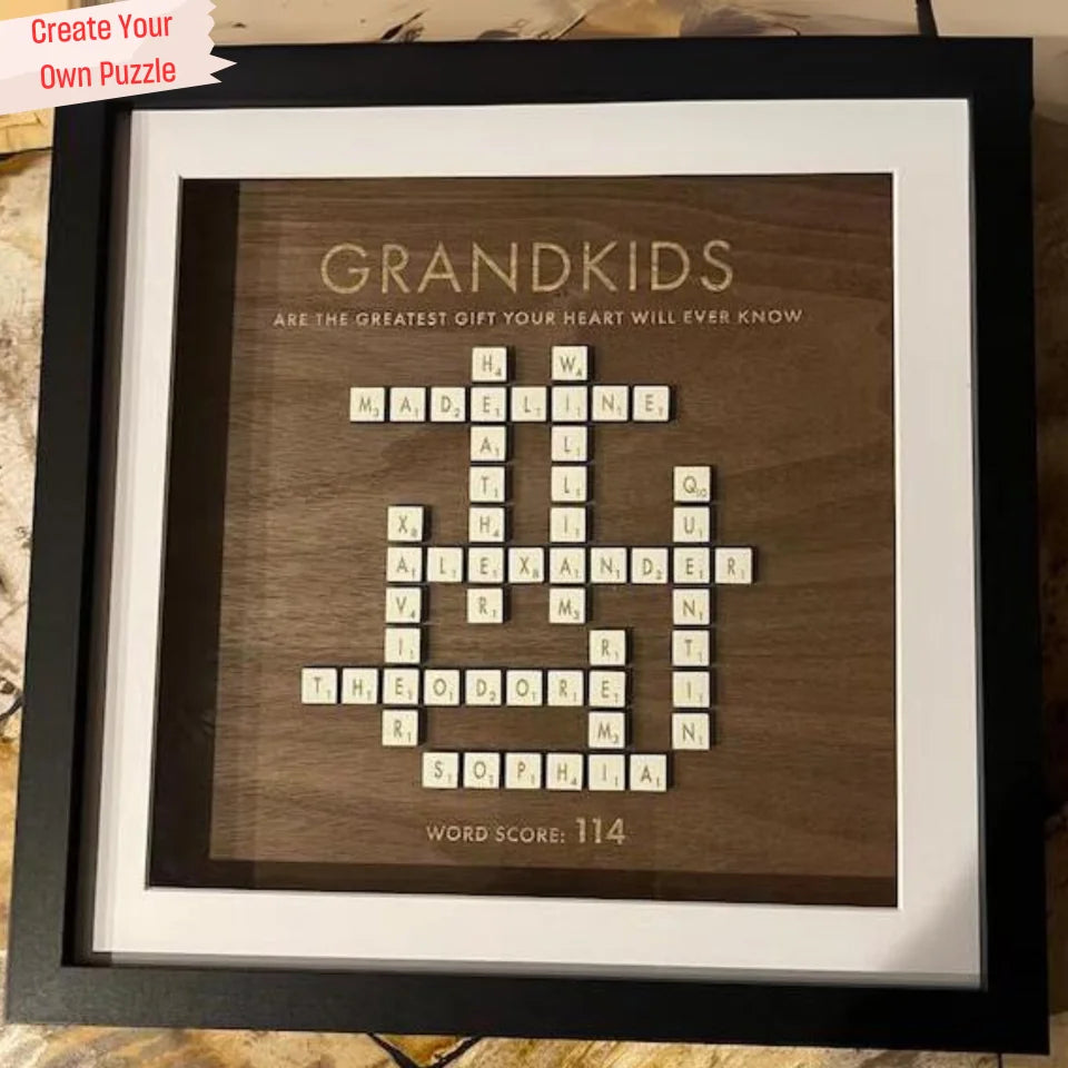 Personalised Scrabble Family Names Frame, Christmas Gift, Family Tree, Custom Letter Tiles, Keepsake Grandparent Birthday PTCR32v2