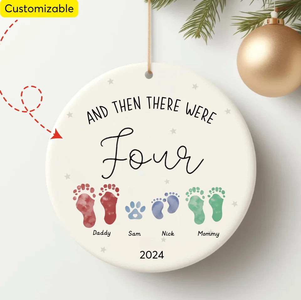 And Then There Were Four Ornament, Pregnancy Reveal To Friend Gift, Cute Dog Owner Baby Announcement Christmas Ceramic Ornament O40HCL