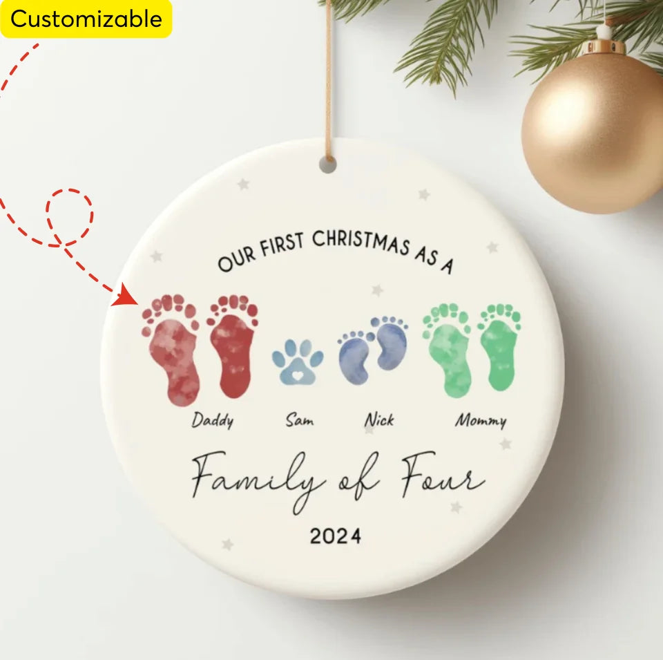 Our First Christmas Ornament Personalized Gift, 2024 Christmas Engaged Ceramic Ornament Decor, Family of Three or More ON15