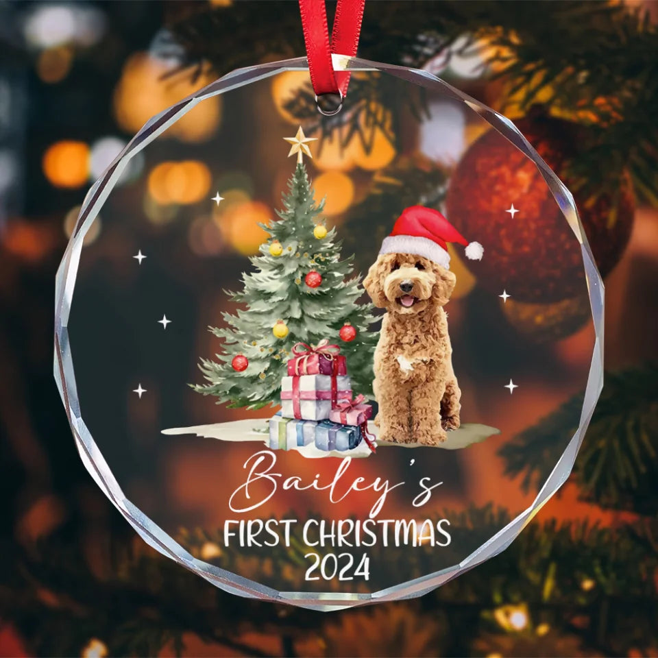 Personalized Dog's First Christmas Ornament 2024, Puppy's 1st Xmas Ornament, Dog Portrait Christmas Ornament, Custom Dog Photo Keepsake Glass Ornament ON42THGL