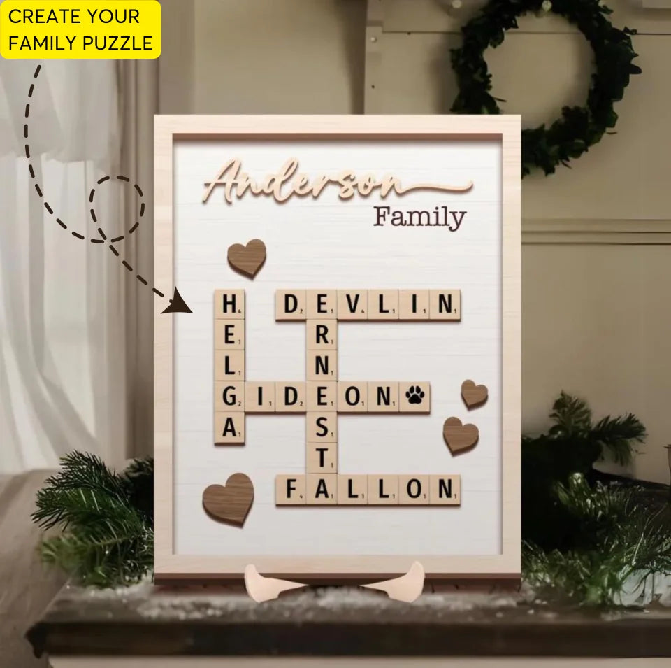 Personalized Scrabble Puzzle Sign, Grandkids Crossword Scrabble Wooden Sign, Custom Family Name, Grandparents Christmas Gift, Last Name Sign WS32