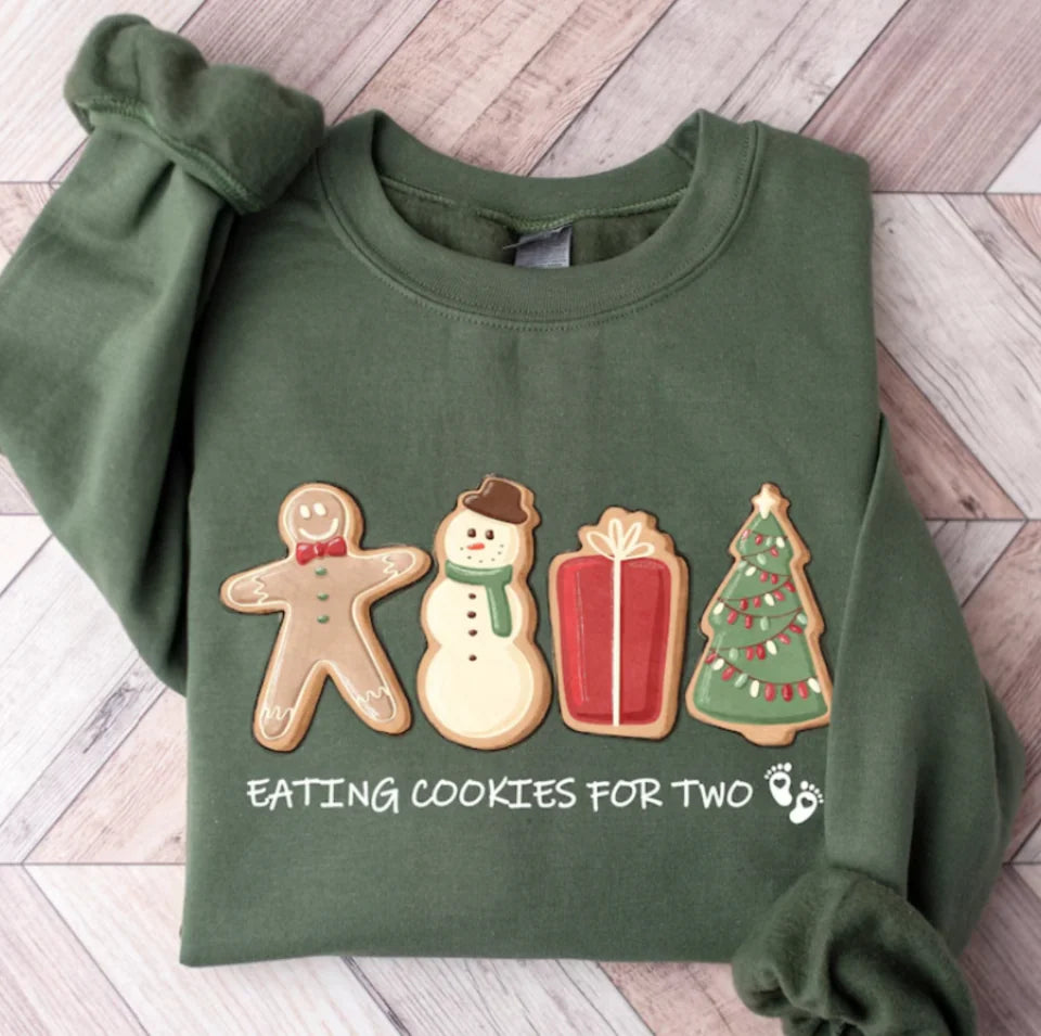 Pregnancy Christmas Shirt, Funny Maternity Xmas Sweatshirt, Pregnant Holiday Shirt, Gingerbread Cookie Reveal Tee, Xmas Gifts For Mom To Be Tshirt. Sweatshirt SWT84