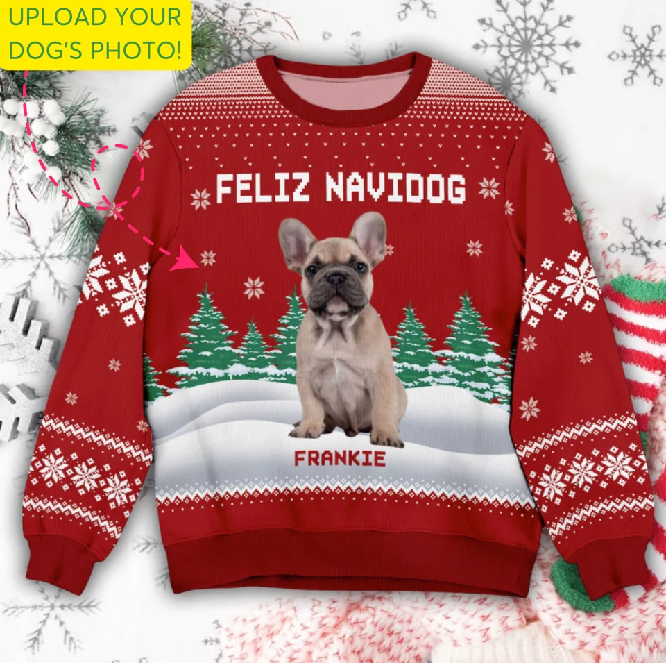 Custom Photo Christmas Ugly Sweater, Feliz Navidog Ugly Sweater, Thanksgiving Gifts, Christmas Gift, Gift For Dog Lovers, Dog Mom, Dog Dad Wool Sweater WS29TH