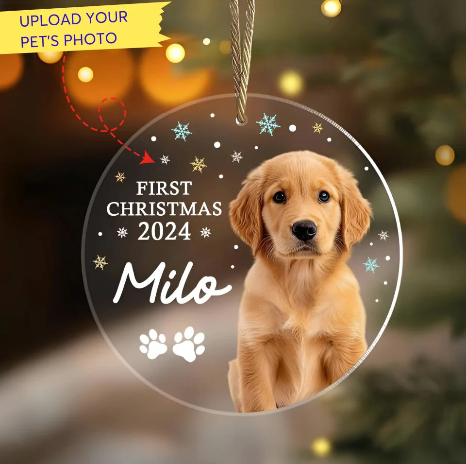 Personalized Pet First Christmas Ornament, Custom Pet Photo Ornament, Dog Christmas Ornament, Cat Christmas Gift, Christmas Decoration Acrylic Ornament ON415