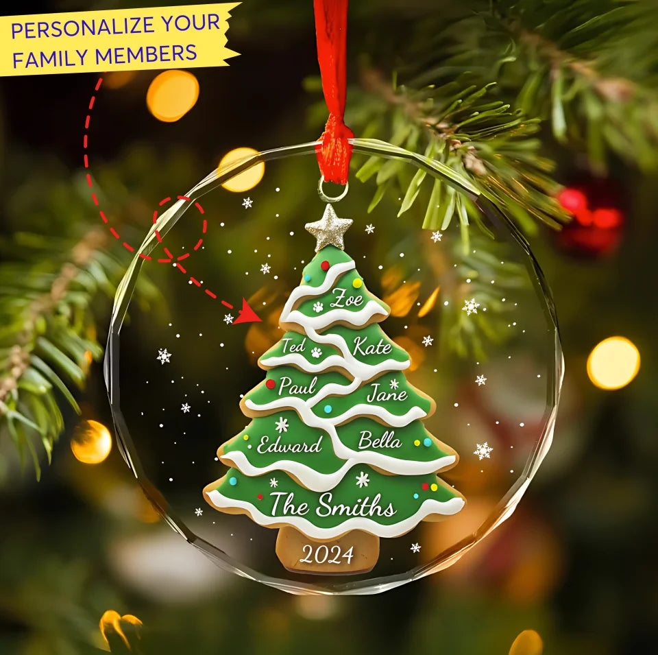 Personalized Family Tree Glass Ornament, Custom Family Name Ornament, Family Christmas Ornament, Christmas Tree Decor Glass Ornament ON62