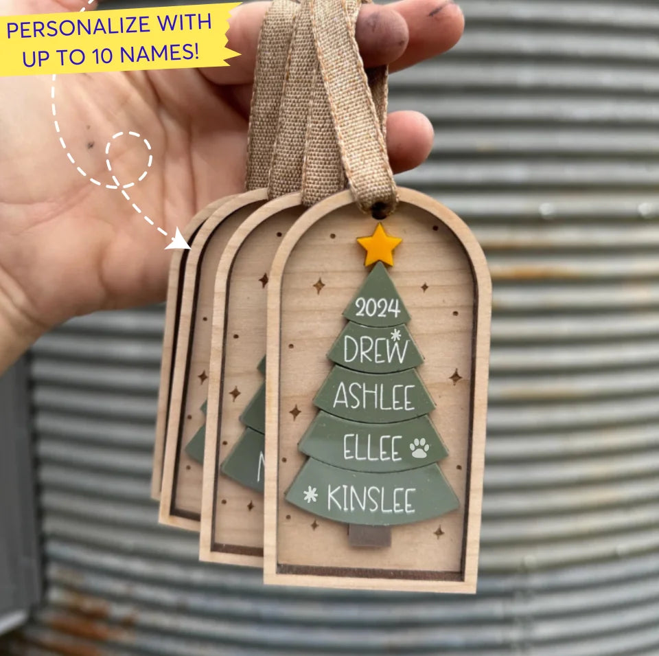 Customized Family Christmas Tree Ornament, Personalized Christmas Ornament, Family Ornament, Christmas Christmas 2 Layer Wooden & Acrylic Ornament ON29