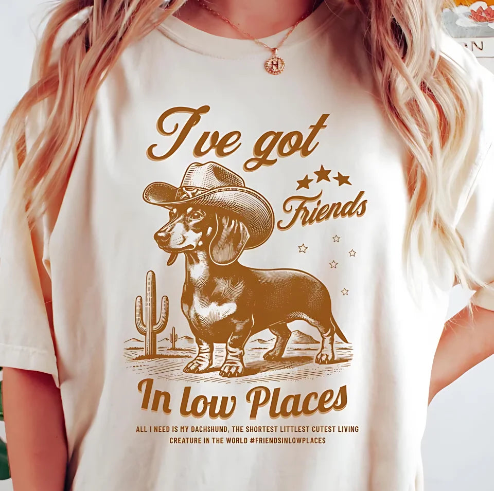 I&#39;ve Got Friends In Low Places, Funny Dachshund Shirt, Dachshund, Wiener Dog, Doxie, Dachshund Gift, Doxie Mom Tee, Western Dog Tshirt T54