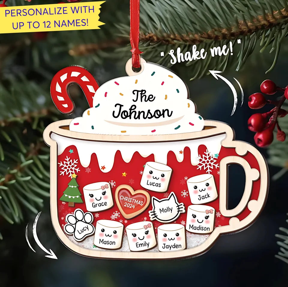 Personalized 4D Shake Family Ornament With Pets, Custom Marshmallows Family Shaker Ornament, Family Ornament 2024, Family Keepsake Shake Acrylic Ornament ON61
